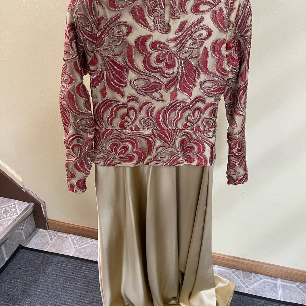 Elegant Red and Gold Floral Dress